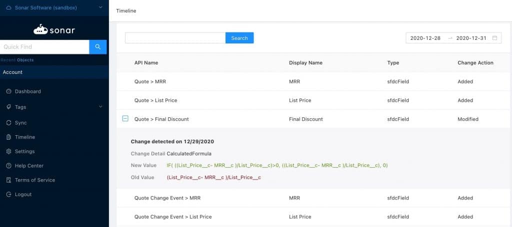change tracking dashboard